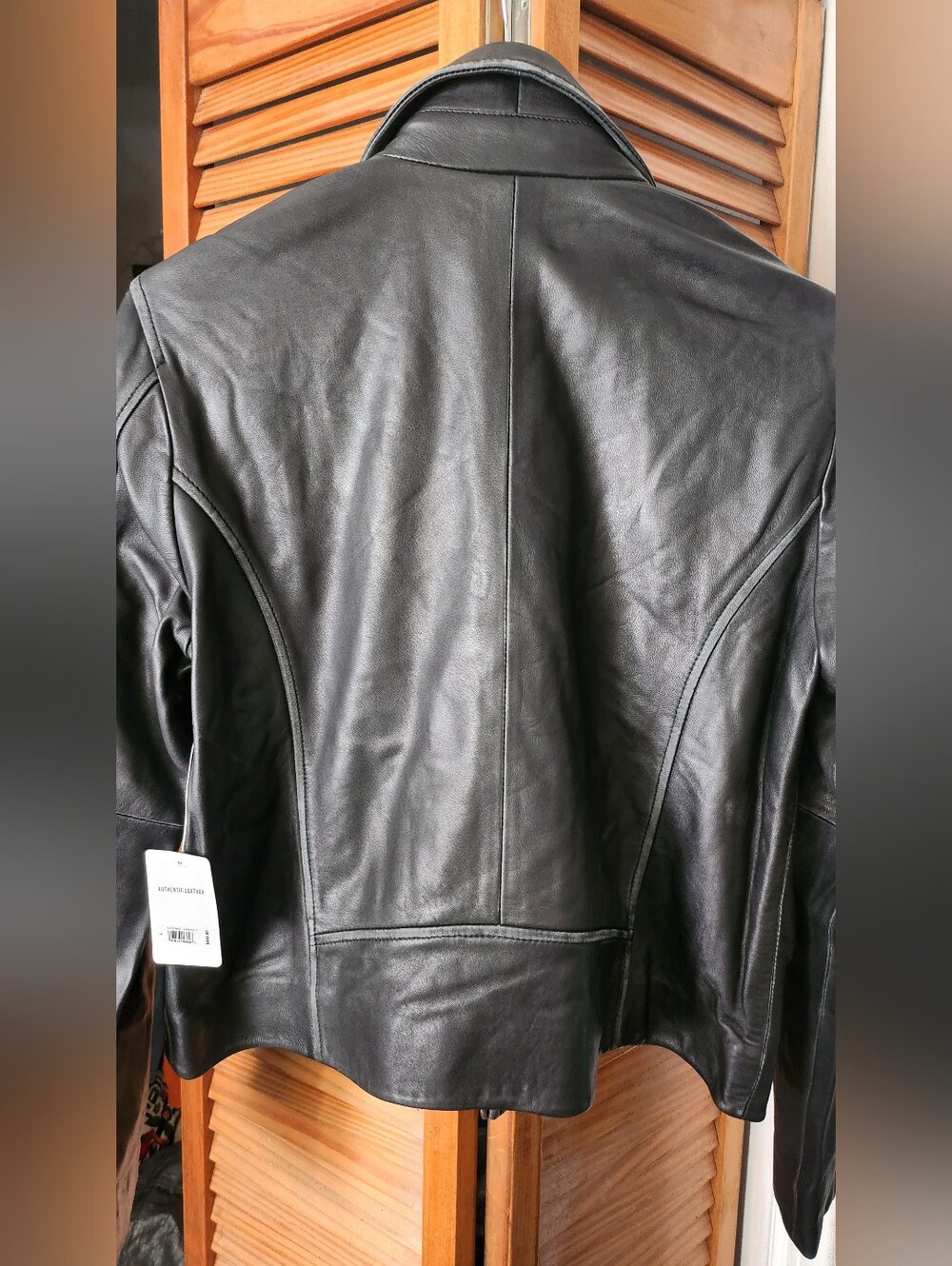 Lucky Brand Black Leather Moto Jacket with Asymmetric Zip - Picture 2 of 8